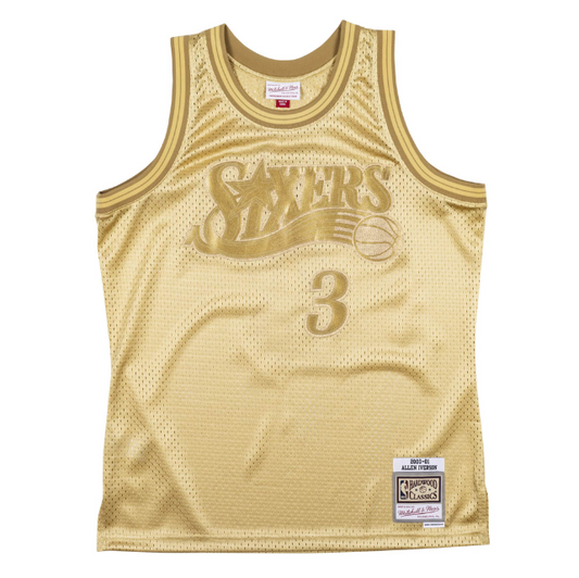 Camisa NBA Authentic Philadelphia 76ers Mitchell & Ness Hardwood Classics Allen Iverson Gold Edition 2000/01